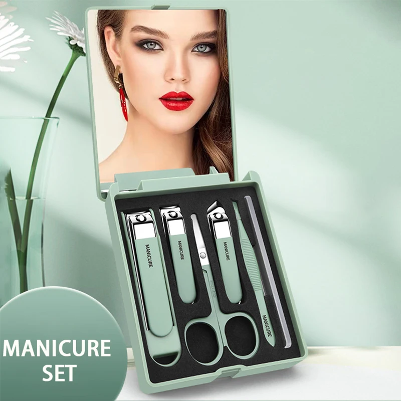 Mens Grooming Kit Case - 6-teiliges Nagelpflege-Set – Kompaktes Reiseetui, Spiegel-Set,