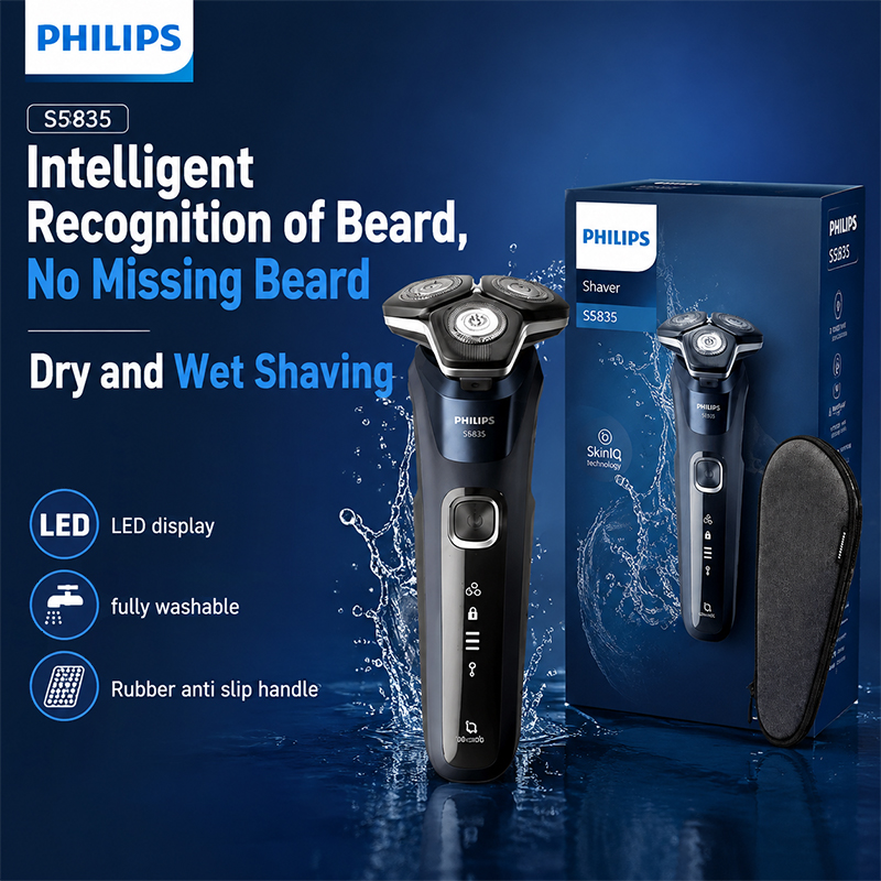 Mens Grooming Kit Case - Philips S5835 Elektrorasierer, rotierend, Nass- und