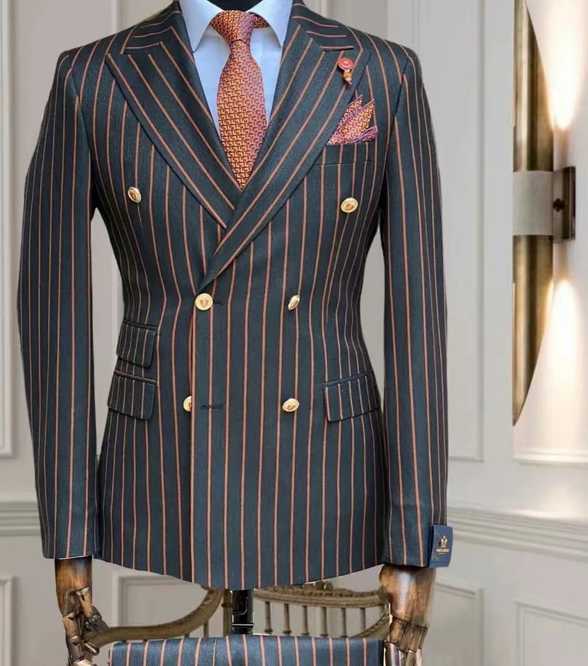 Men Grooming Outfit - Allingentle Herrenanzüge, gestreift, Business-Blazer-Sets, 2-teilig, Herrenmantel