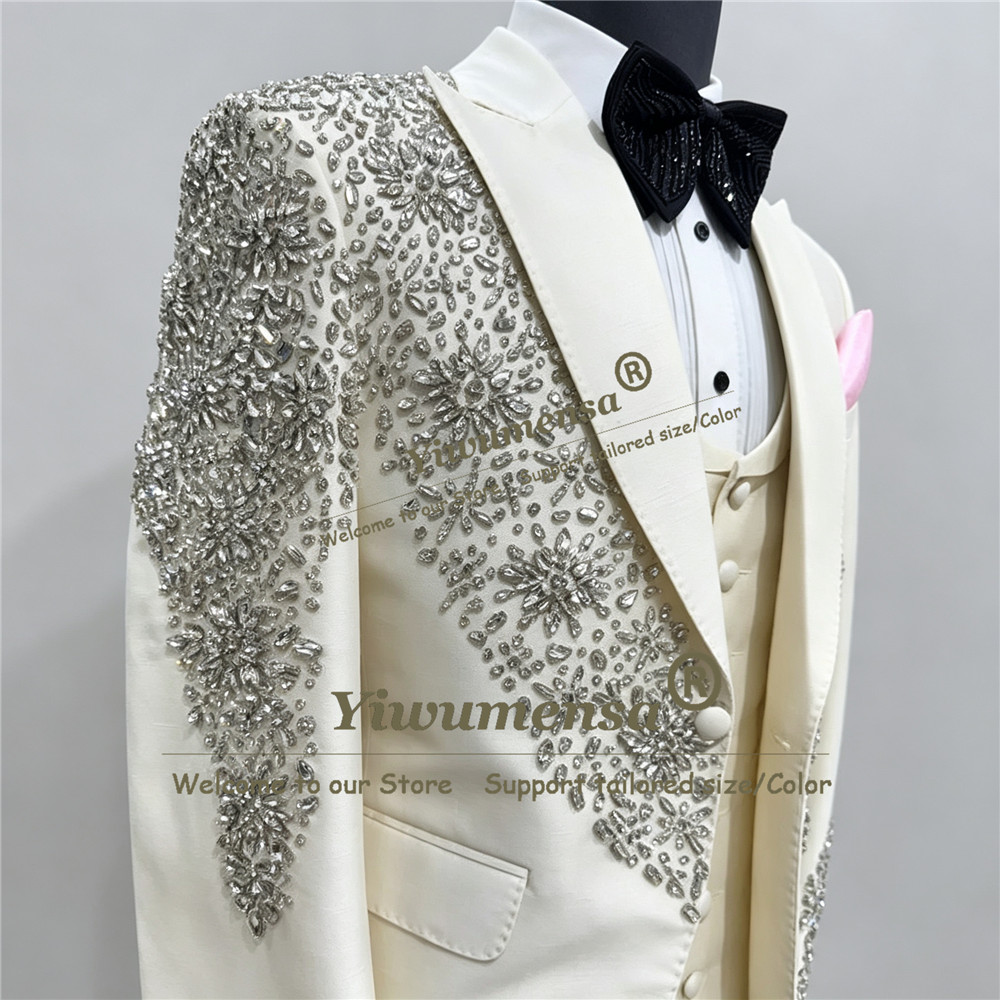 Men Grooming Outfit - Glitzernde, mit Perlen besetzte Steine, Hochzeitsanzüge