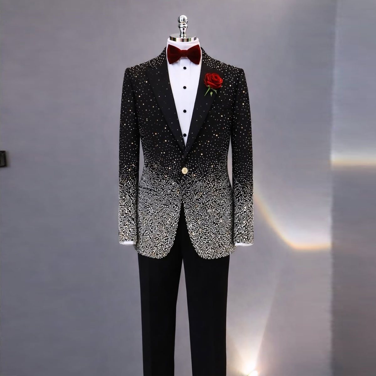 Men Grooming Outfit - Eleganter Strass-Diamant Herrenanzug 2-teiliges Set Slim